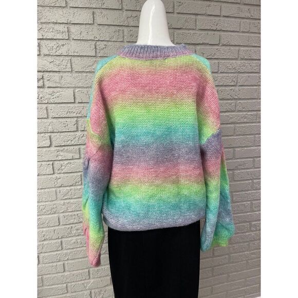 Woven Heart Oversized Rainbow Sweater Size M NWT - Picture 4 of 8
